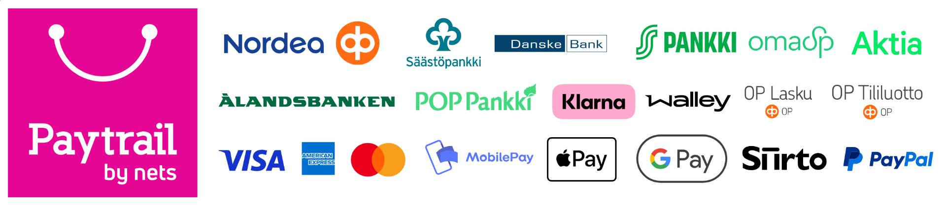 Paytrailin maksutavat: verkkopankit, kortit ja erämaksu